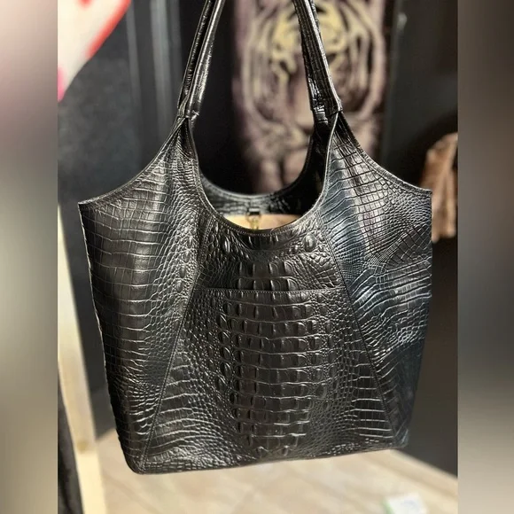 🐆🖤Vintage BRAHMIN Leopard print calf hair & Genuine Leather Shopper Tote Bag🐆EUC - Picture 10 of 17